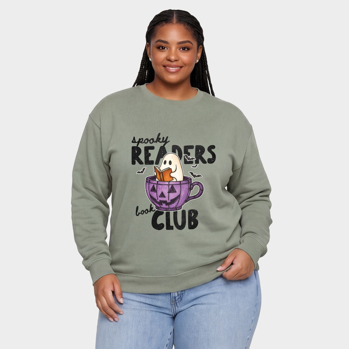 Spooky Reader's Book Club Ghost - Women's Plus Sweatshirt
