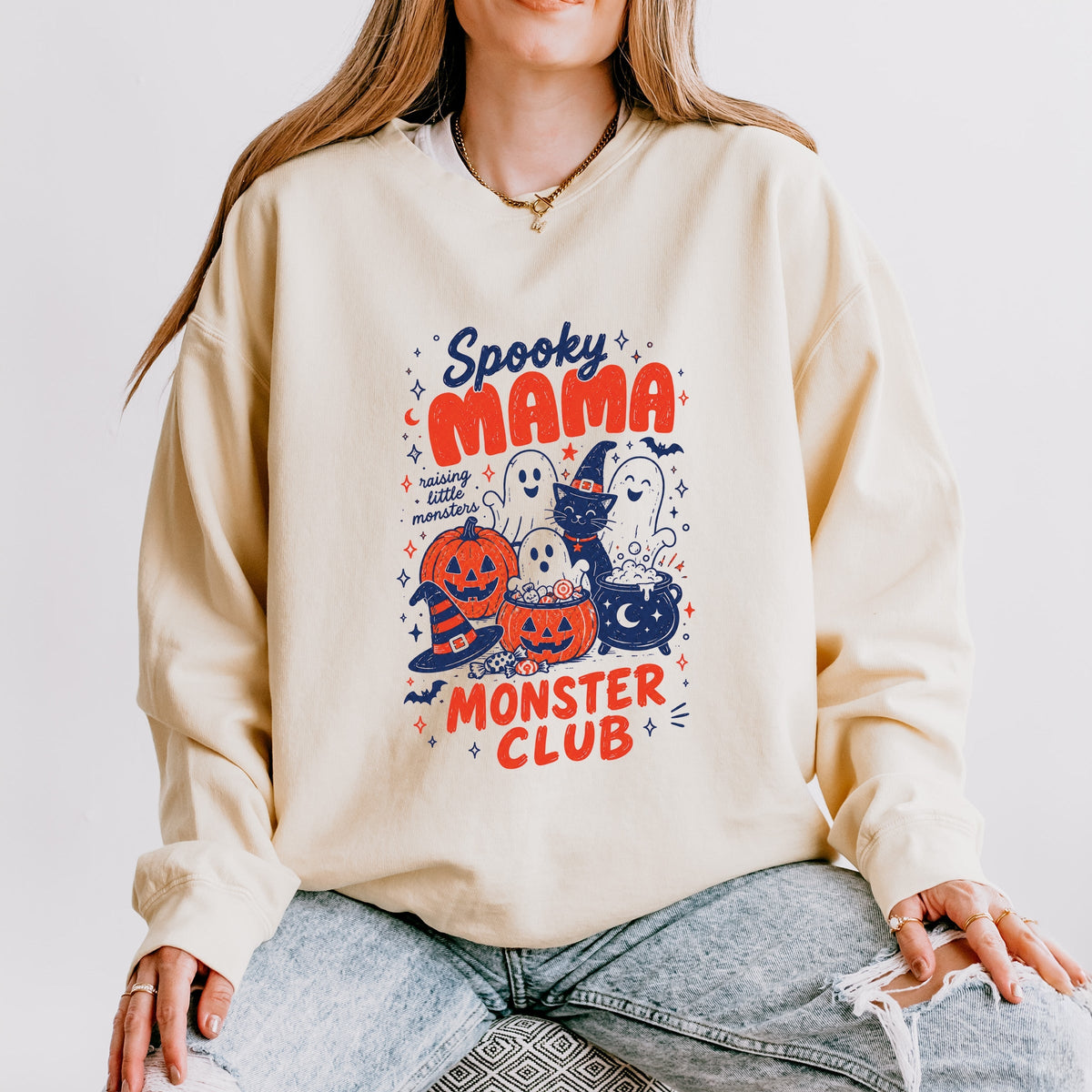Spooky Mama Monster Club - Women's Lightweight Garment Dyed Sweatshirt