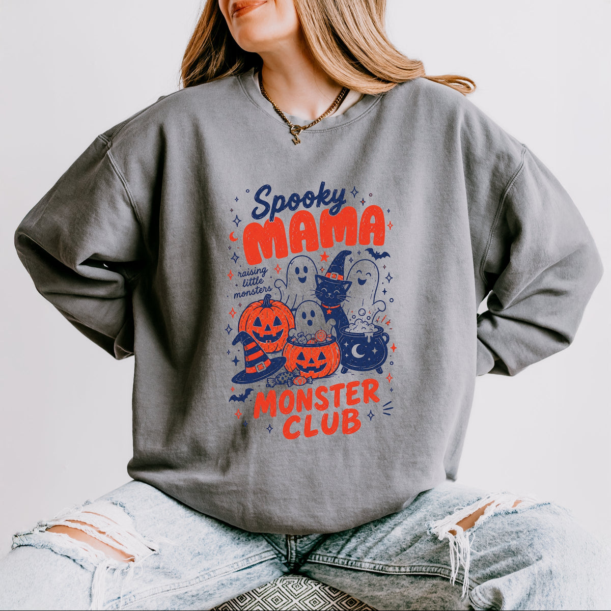 Spooky Mama Monster Club - Women's Lightweight Garment Dyed Sweatshirt