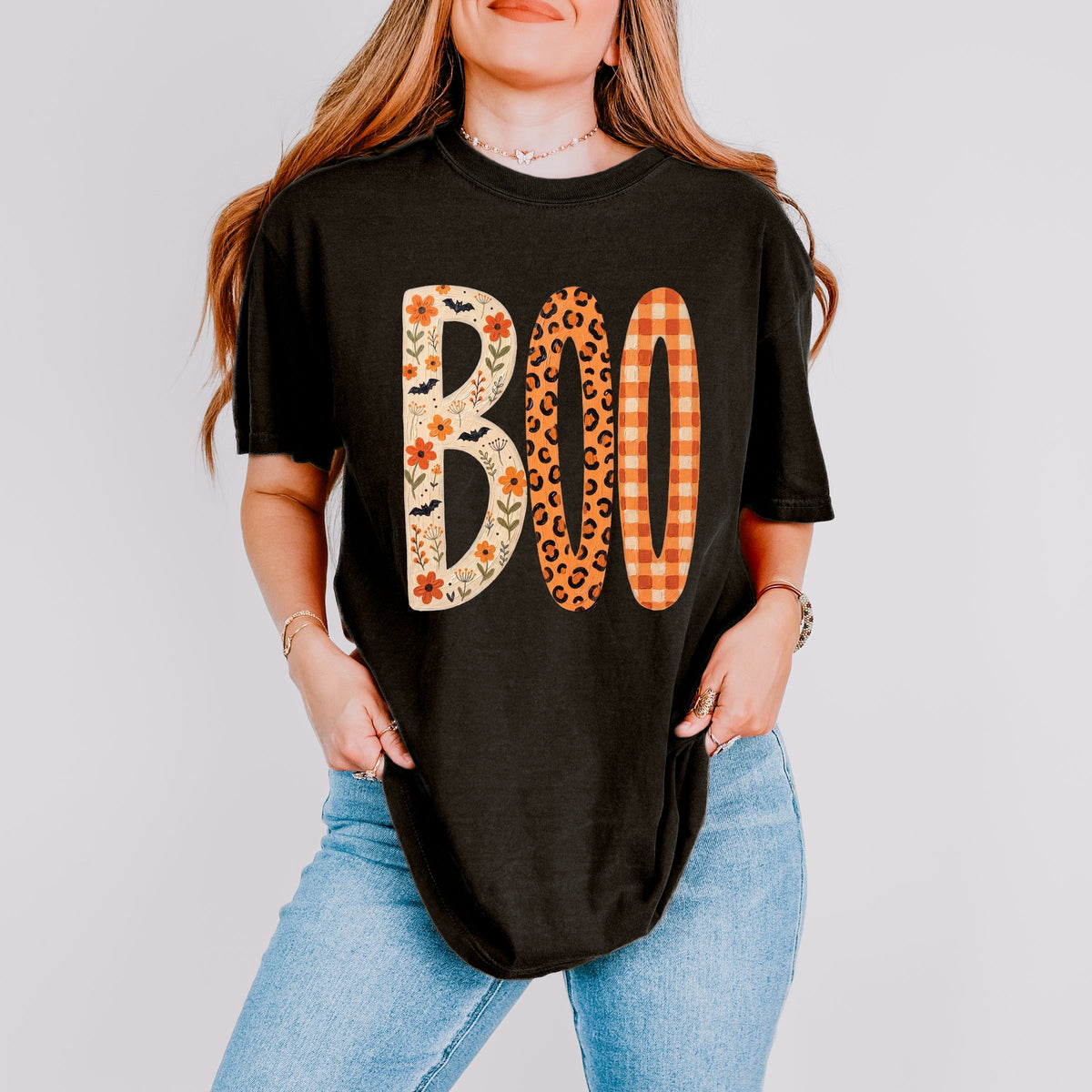 Boo Tall Pattern - Women's Garment Dyed Graphic T-Shirt