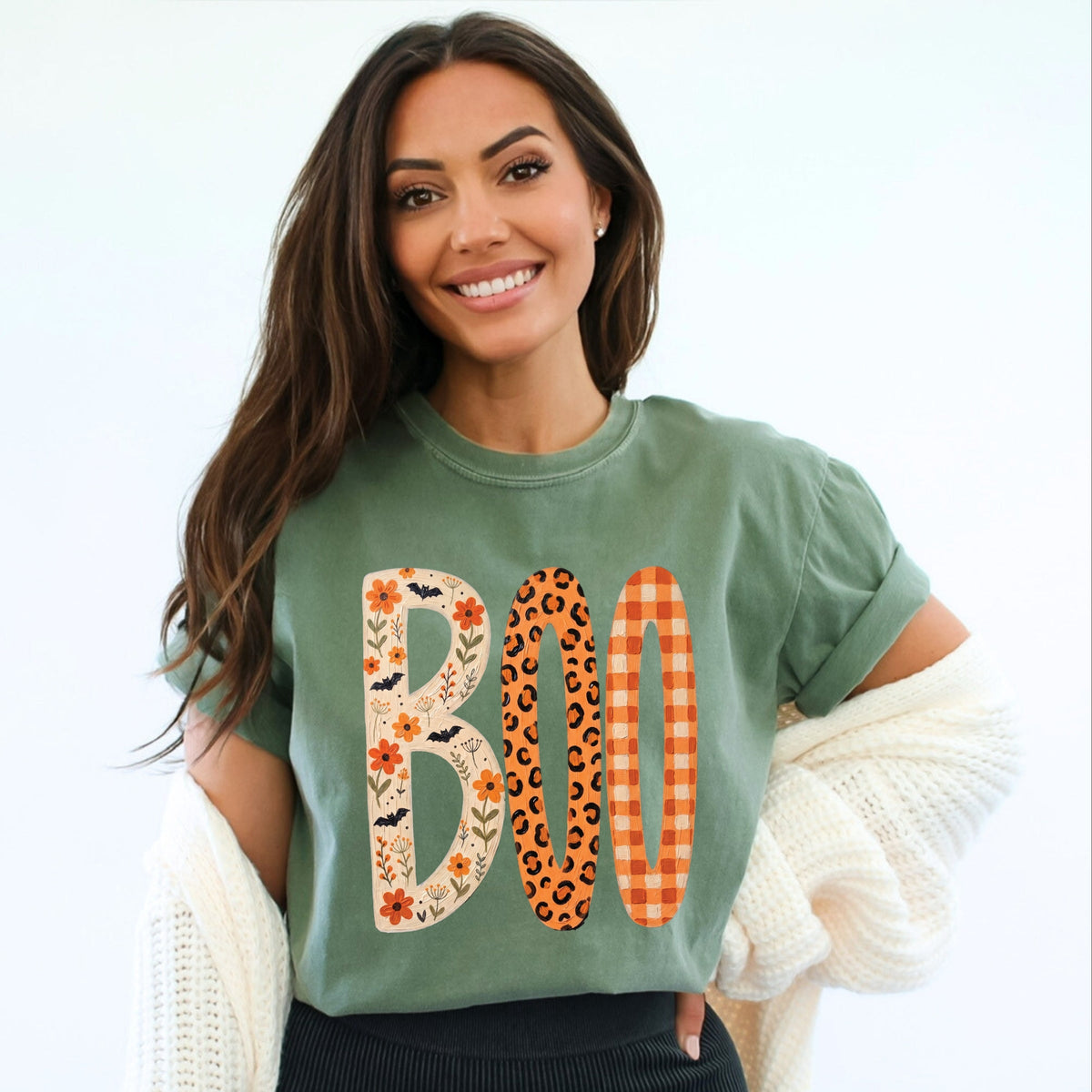 Boo Tall Pattern - Women's Garment Dyed Graphic T-Shirt