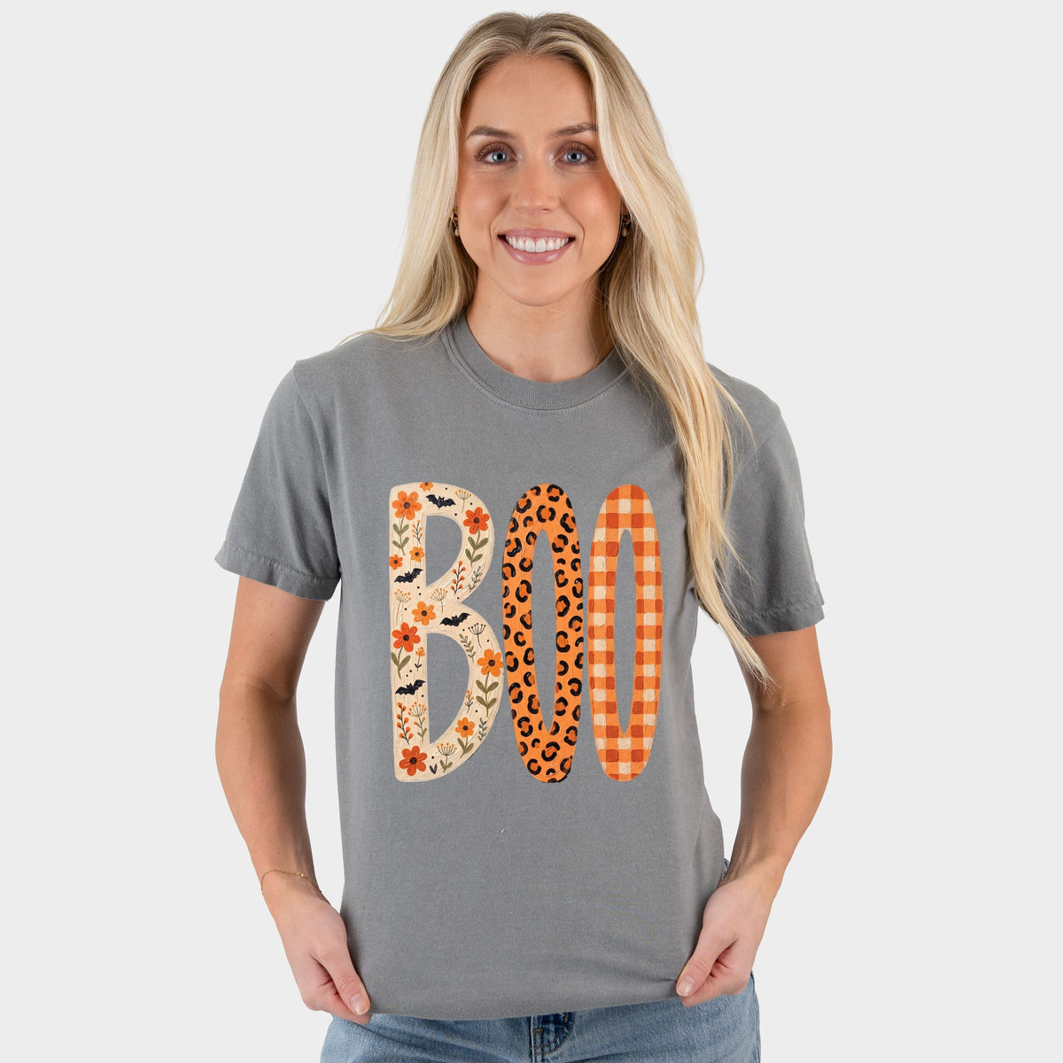 Boo Tall Pattern - Women's Garment Dyed Graphic T-Shirt