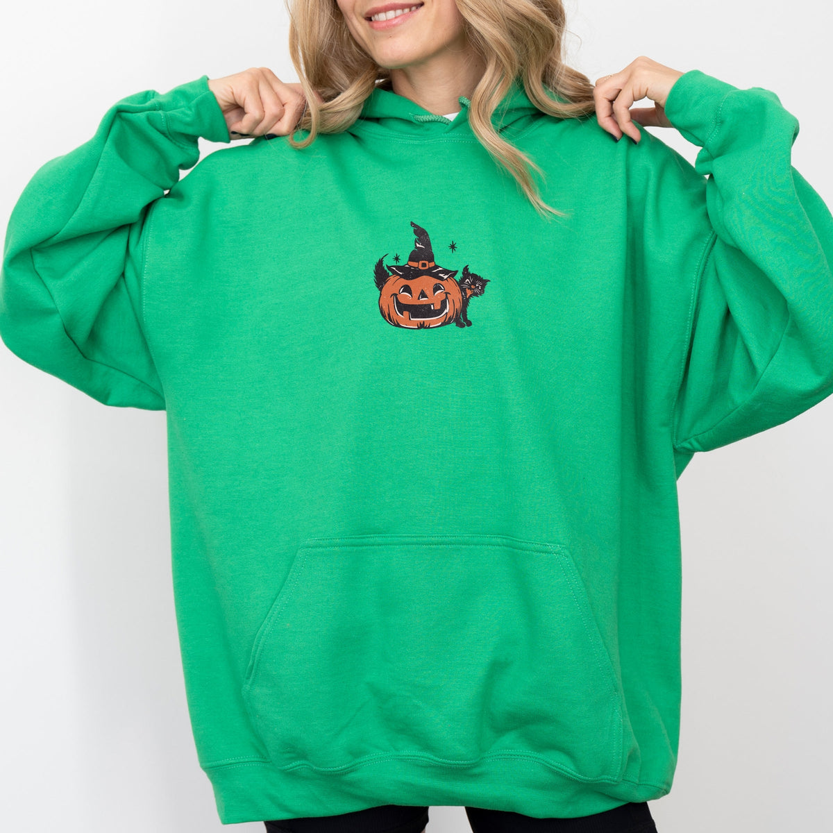 Pumpkin Witch and Cat - Women's Graphic Hoodie