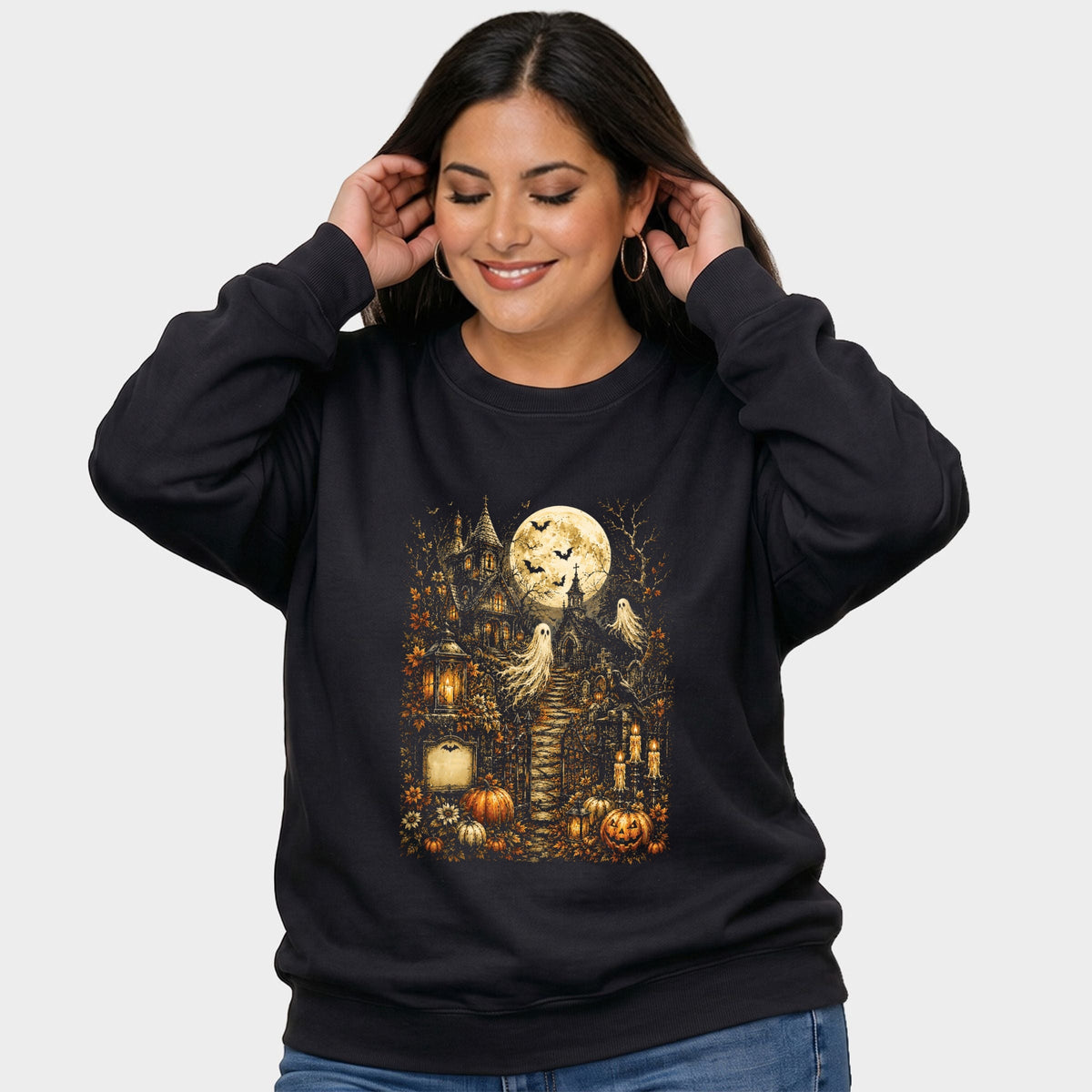 Halloween House and Moon - Women's Plus Sweatshirt