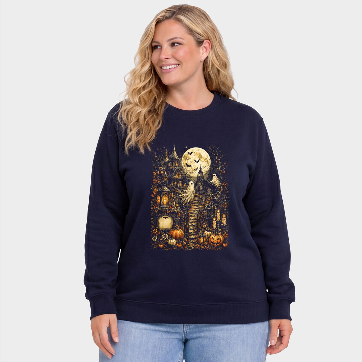 Halloween House and Moon - Women's Plus Sweatshirt