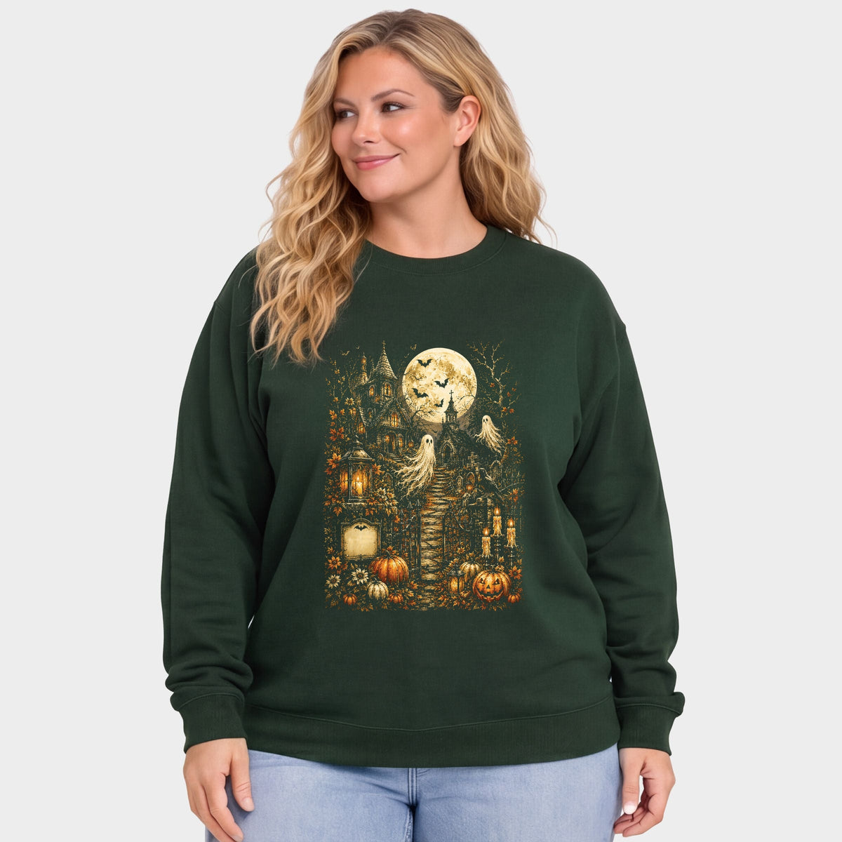 Halloween House and Moon - Women's Plus Sweatshirt