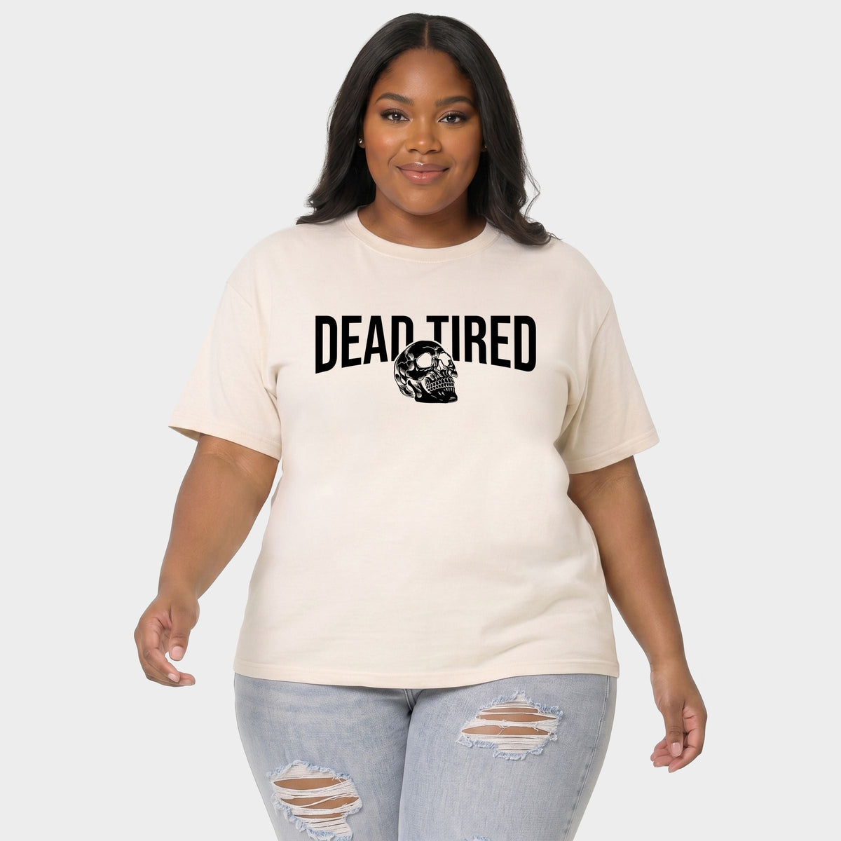Dead Tired Skull - Women's Plus Garment Dyed Tee