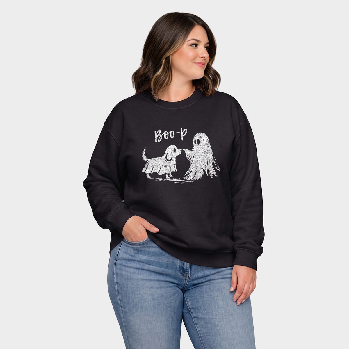 Boo-P Ghost and Dog - Women's Plus Sweatshirt