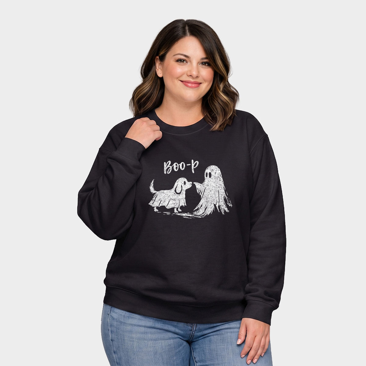 Boo-P Ghost and Dog - Women's Plus Sweatshirt