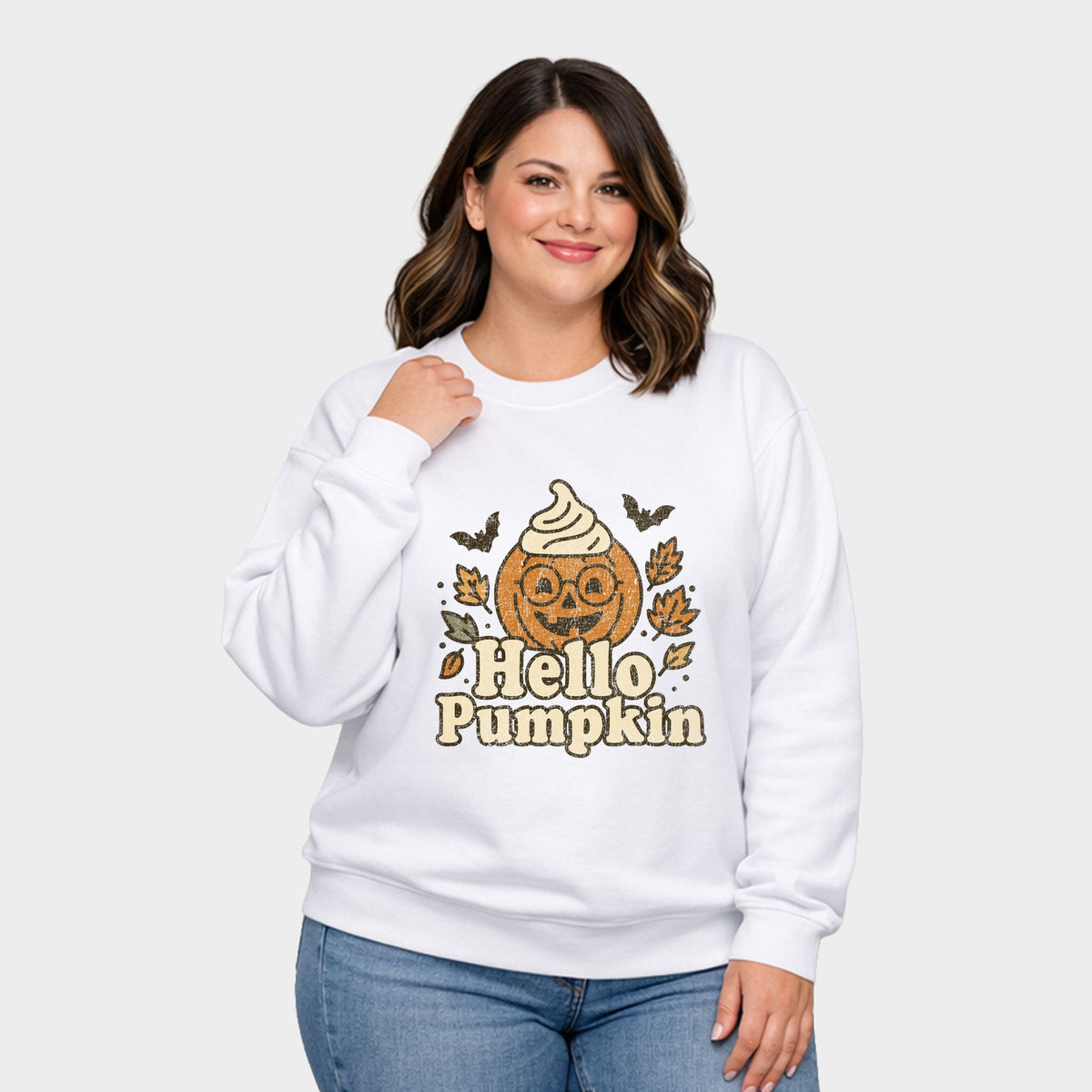 Hello Pumpkin Leaves - Women's Plus Sweatshirt