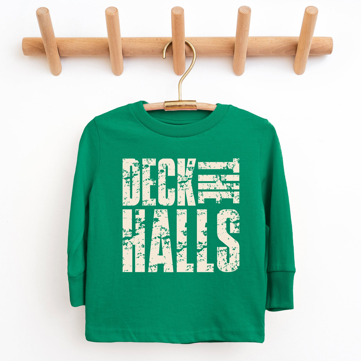 Deck the Halls Block Distressed - Youth Long Sleeve Graphic T-Shirt