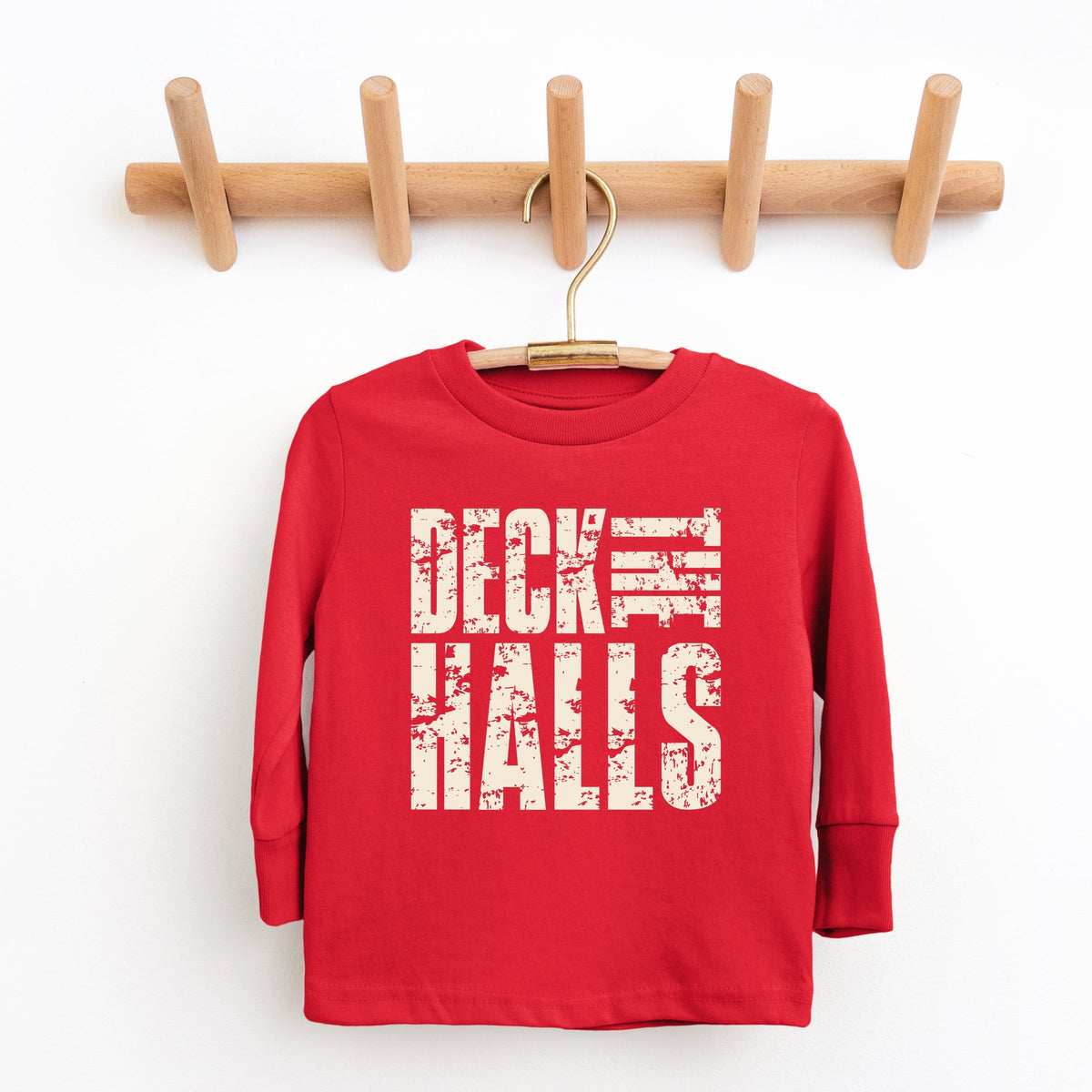 Deck the Halls Block Distressed - Youth Long Sleeve Graphic T-Shirt