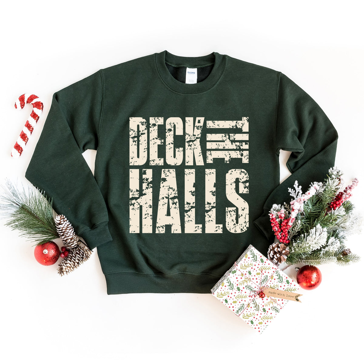 Deck the Halls Block Distressed - Women's Graphic Sweatshirt
