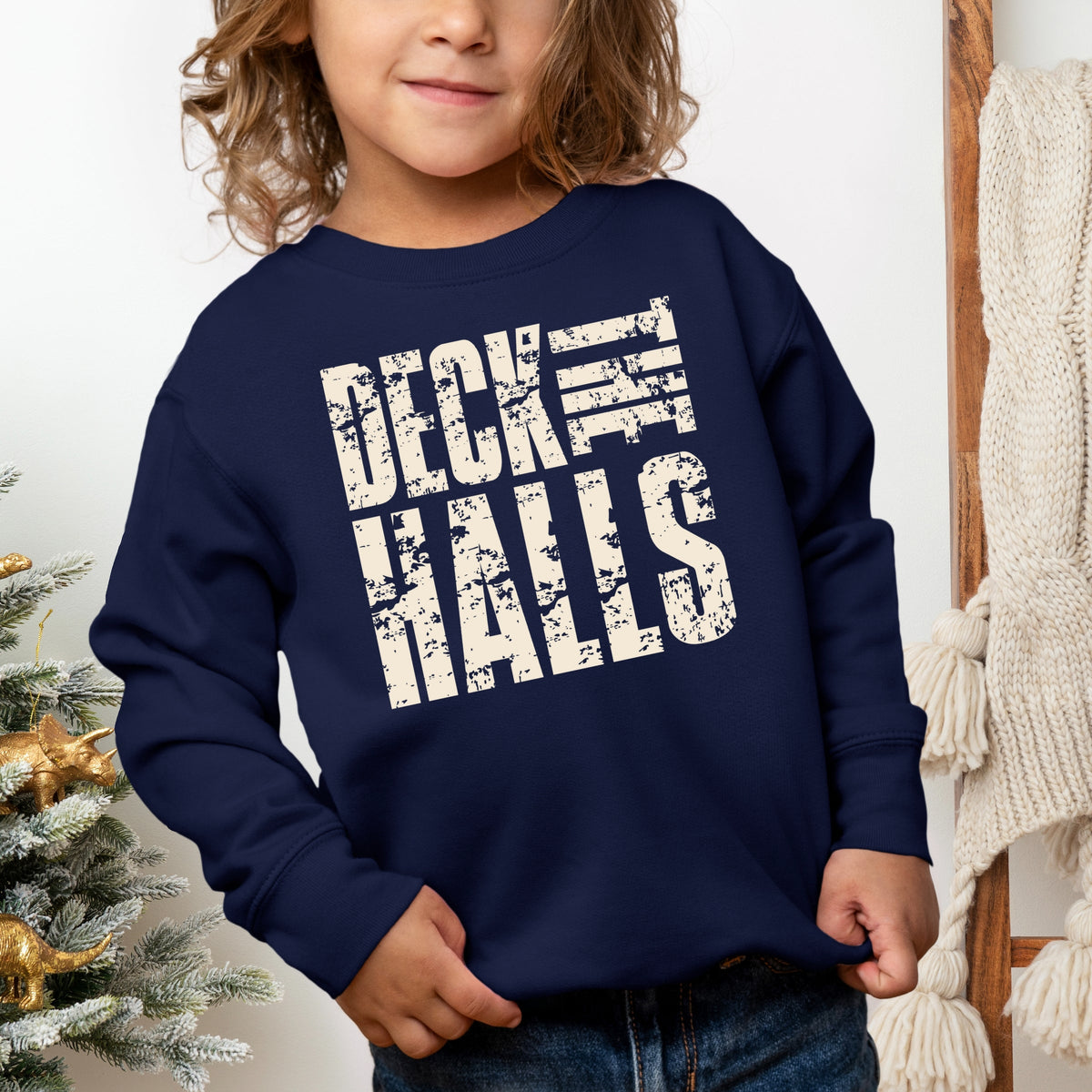 Deck the Halls Block Distressed - Toddler Graphic Sweatshirt