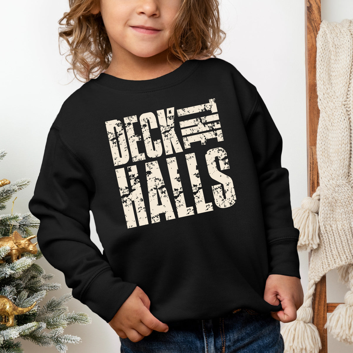 Deck the Halls Block Distressed - Toddler Graphic Sweatshirt