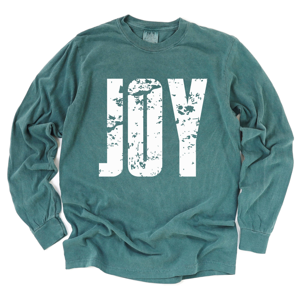 Joy Block Distressed - Women's Garment Dyed Long Sleeve Graphic T-Shirt
