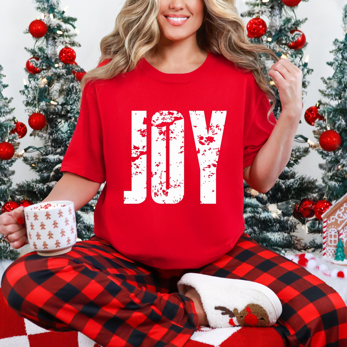 Joy Block Distressed - Women's Garment Dyed Graphic T-Shirt