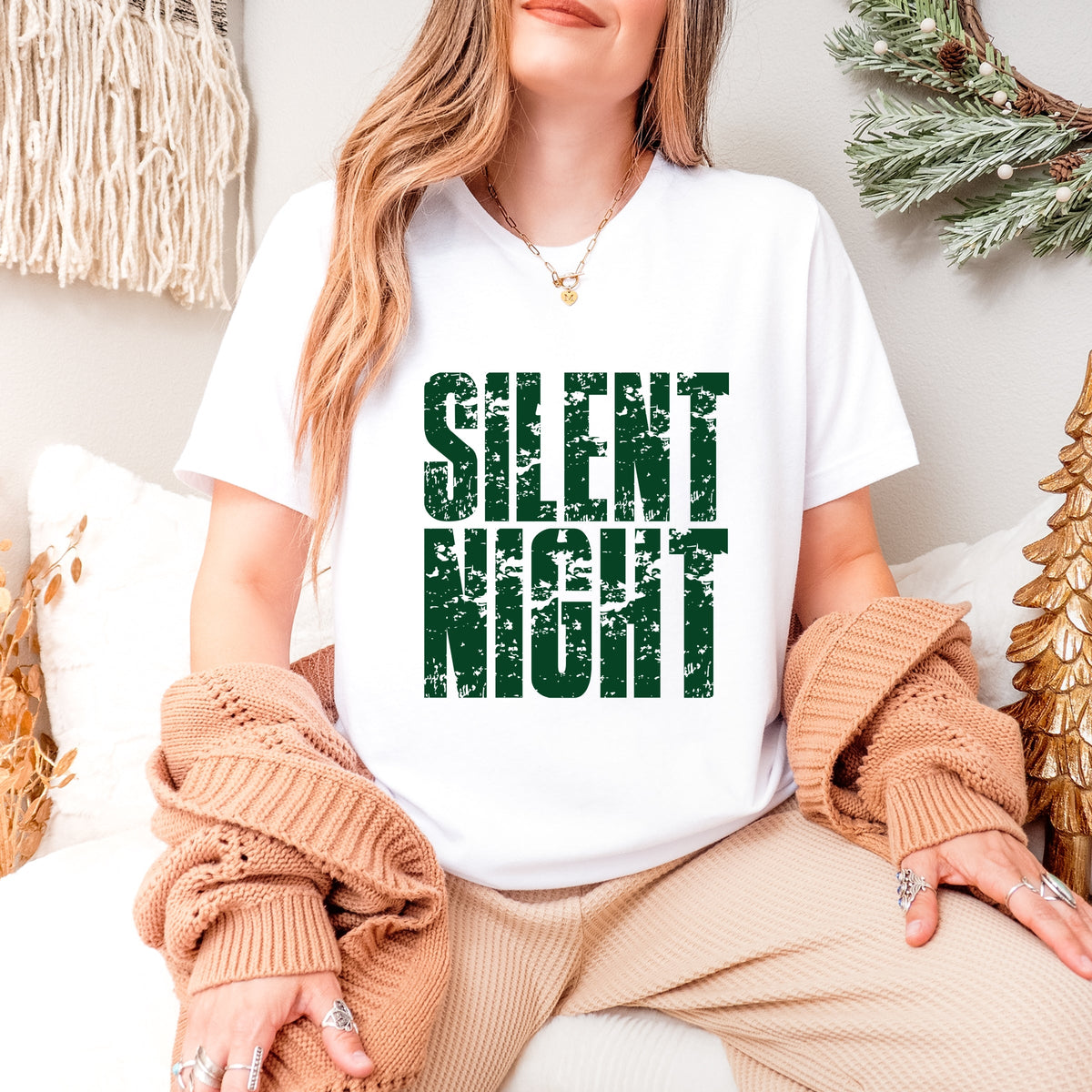 Silent Night Block Distressed - Women's Short Sleeve Graphic T-Shirt