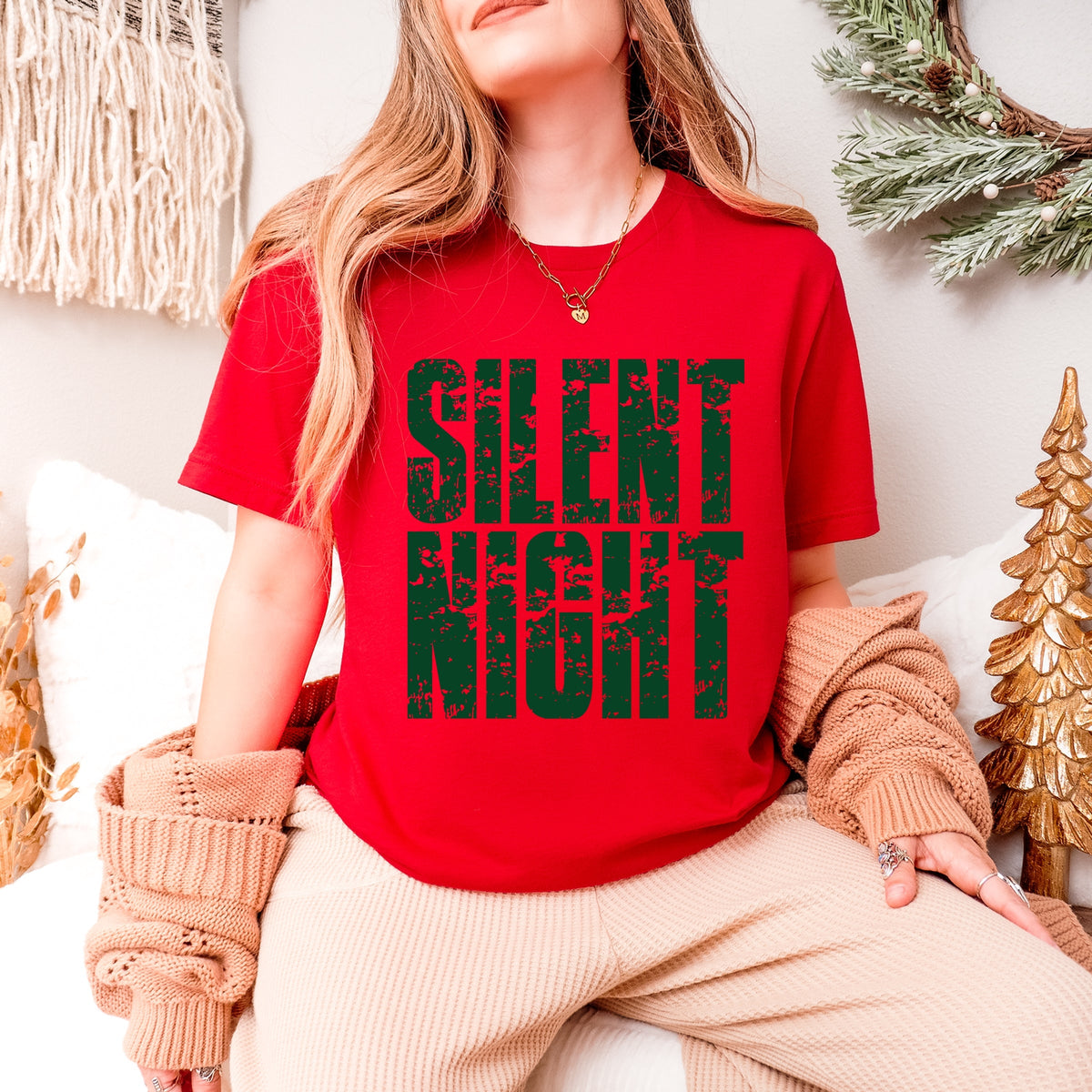 Silent Night Block Distressed - Women's Short Sleeve Graphic T-Shirt