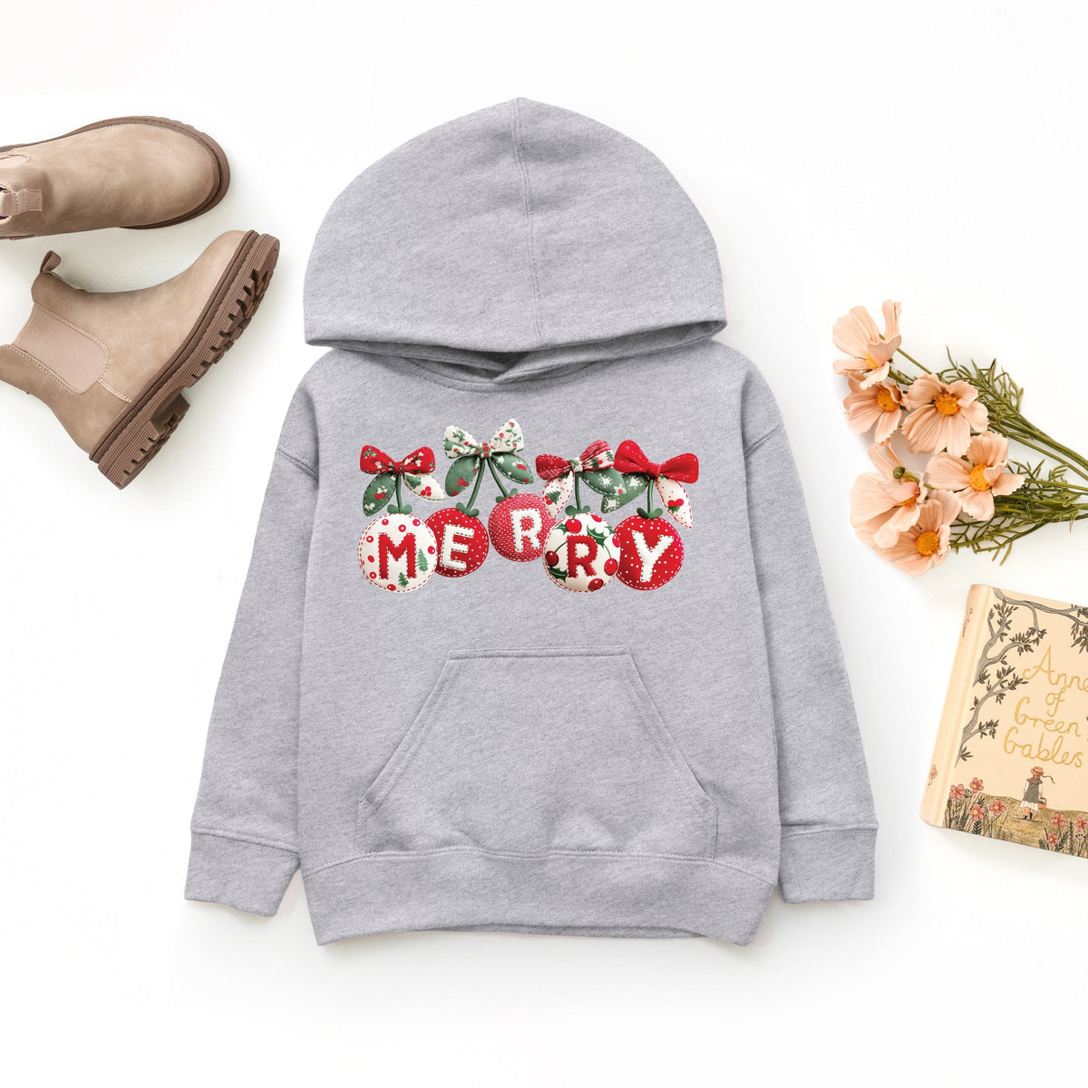 Merry Ornaments Quilted Print - Youth Graphic Hoodie