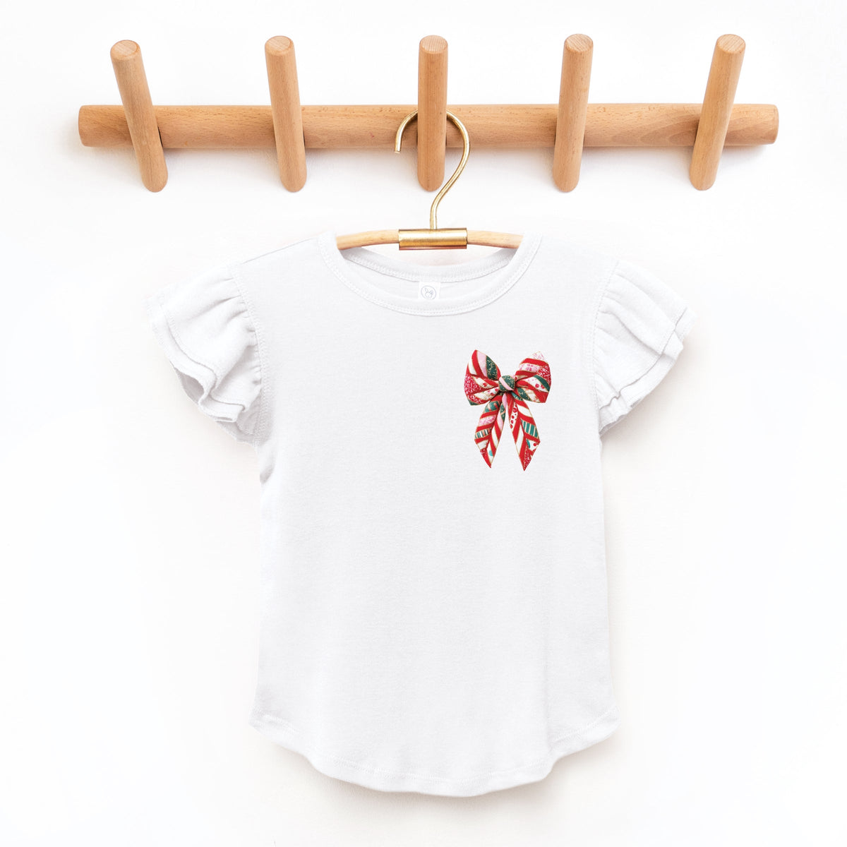 Christmas Bow Quilted Print - Flutter Sleeve Graphic T-Shirt