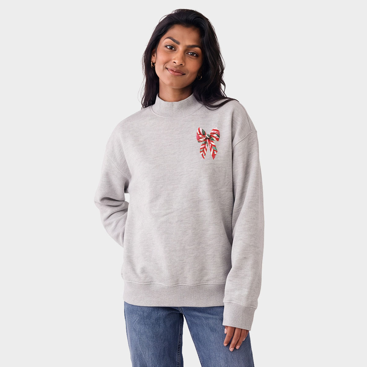 Christmas Bow Quilted Print - Oversized Mock Sweatshirt