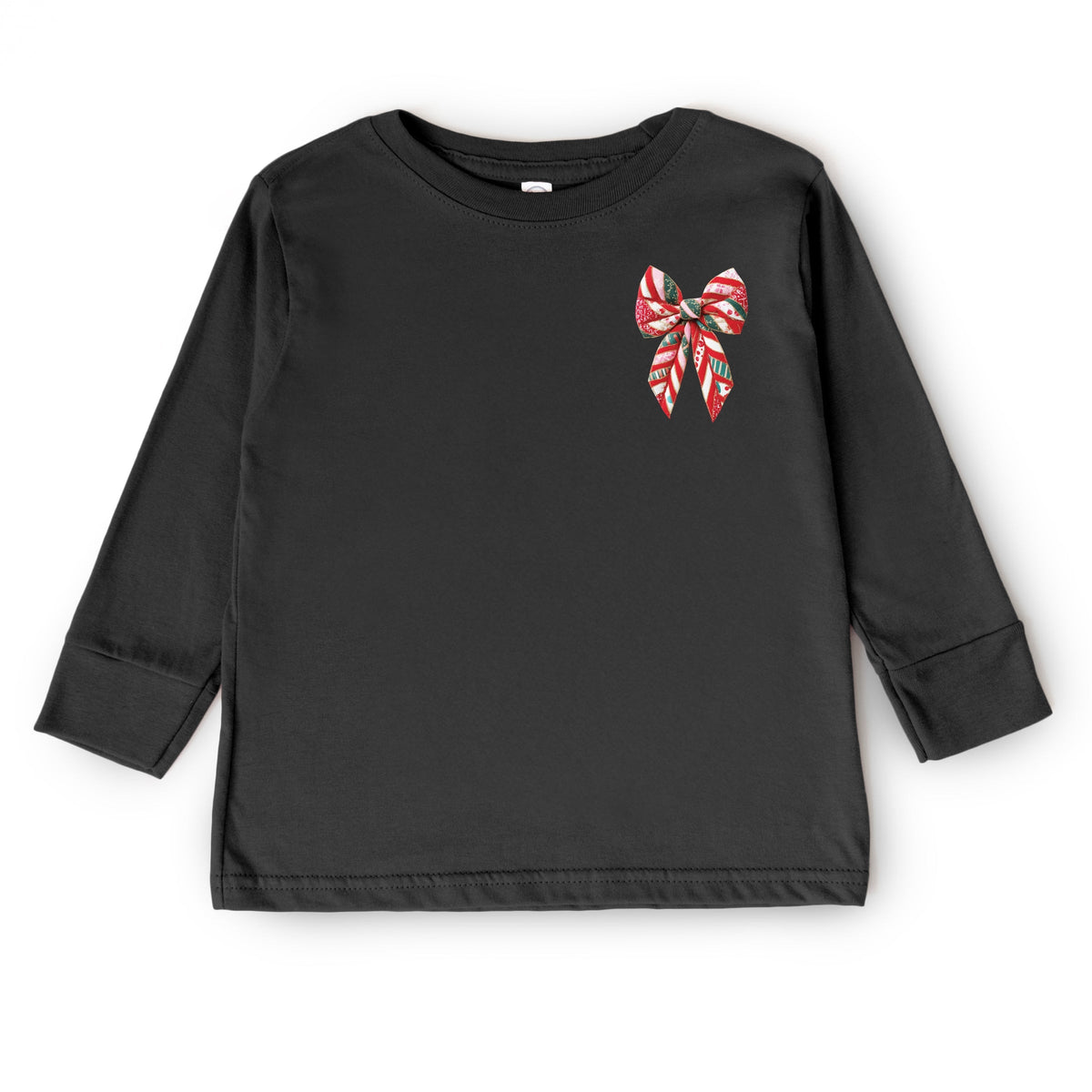Christmas Bow Quilted Print - Toddler Long Sleeve Graphic Tee