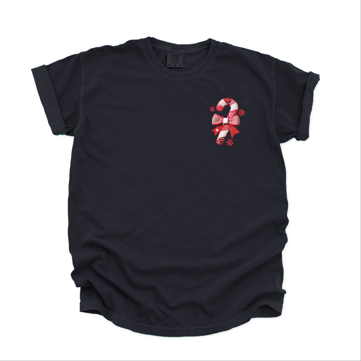 Candy Cane Bow Patchwork Print - Women's Garment Dyed Graphic T-Shirt