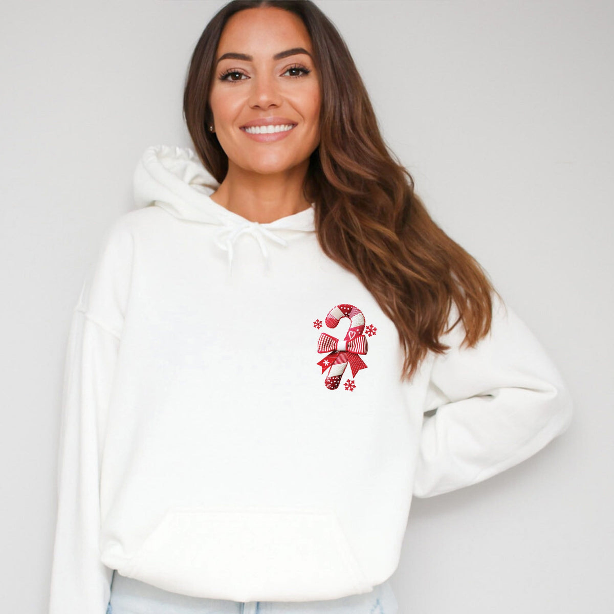 Candy Cane Bow Patchwork Print - Women's Graphic Hoodie