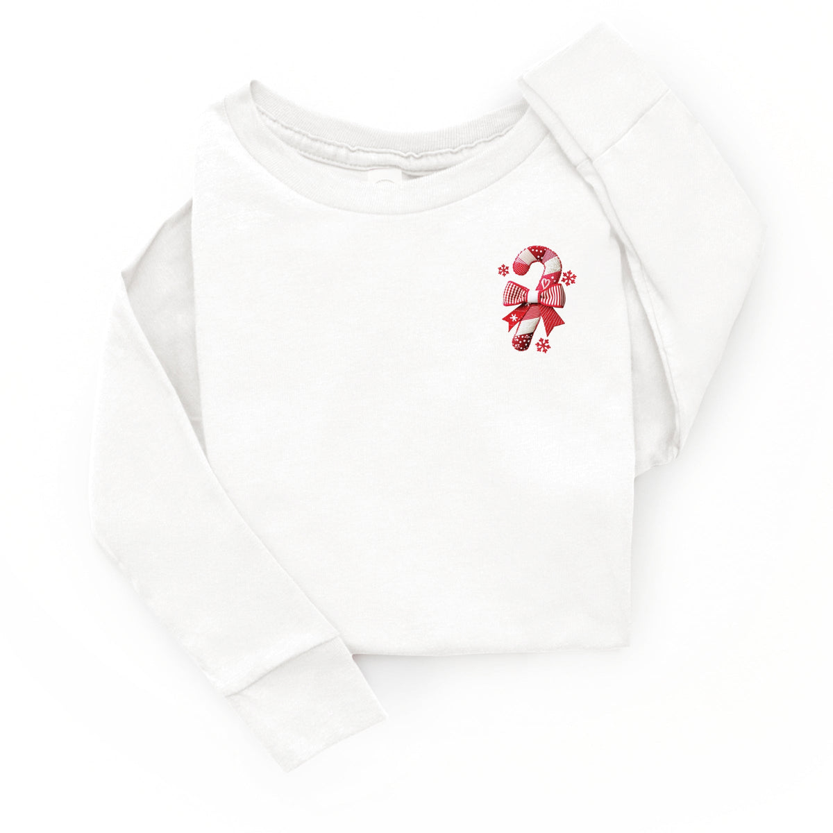 Candy Cane Bow Patchwork Print - Toddler Long Sleeve Graphic Tee