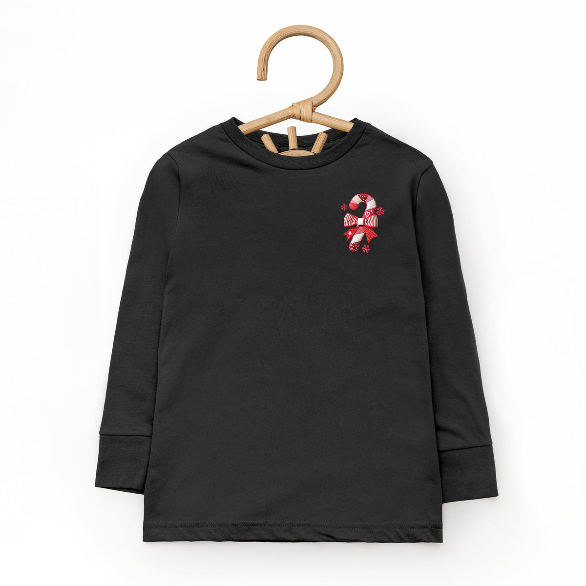 Candy Cane Bow Patchwork Print - Toddler Long Sleeve Graphic Tee