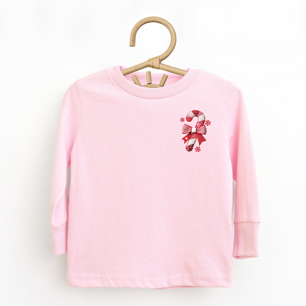 Candy Cane Bow Patchwork Print - Toddler Long Sleeve Graphic Tee