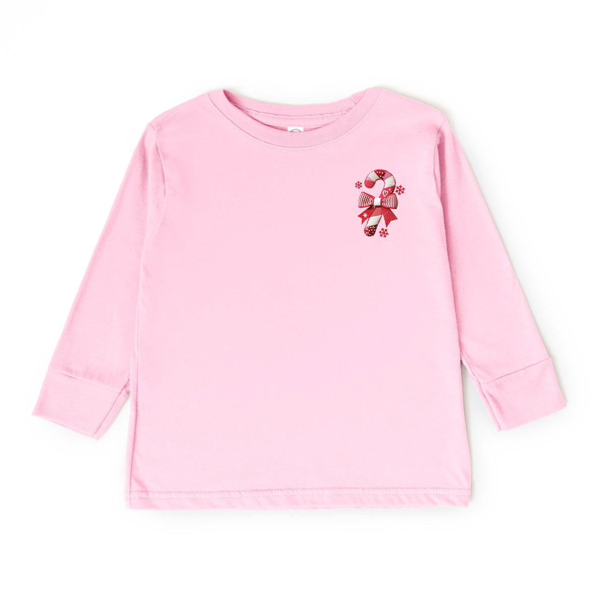Candy Cane Bow Patchwork Print - Toddler Long Sleeve Graphic Tee