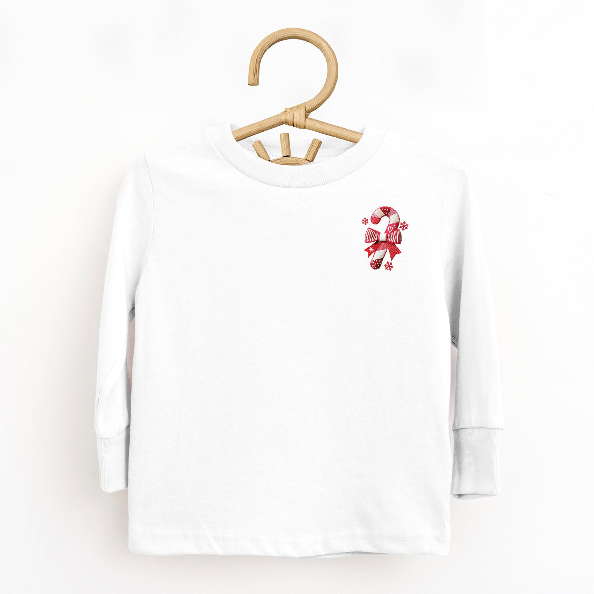 Candy Cane Bow Patchwork Print - Toddler Long Sleeve Graphic Tee