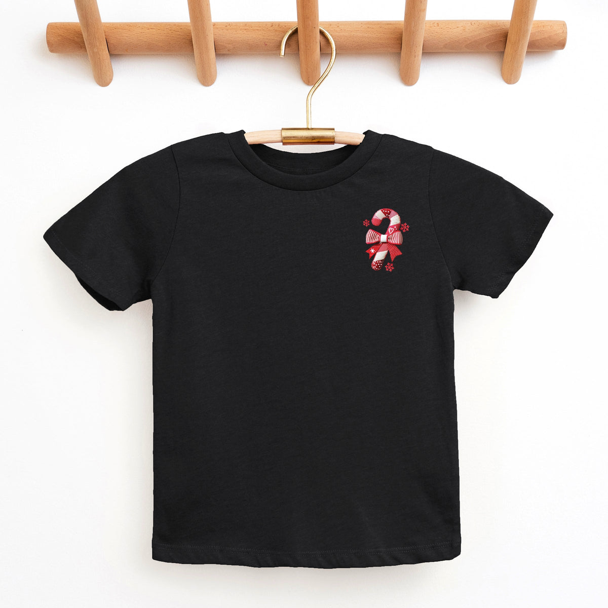 Candy Cane Bow Patchwork Print - Youth Short Sleeve Graphic T-Shirt