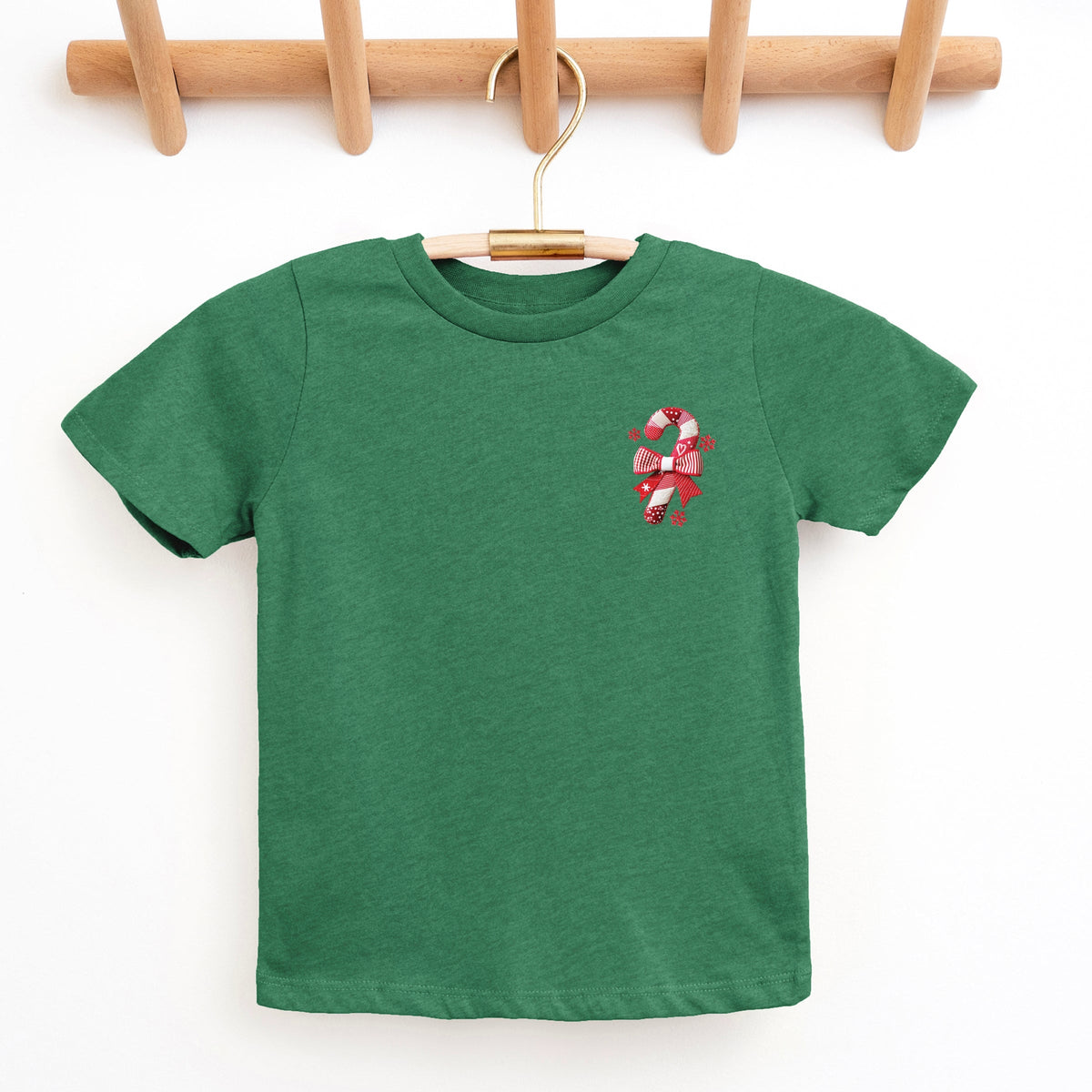 Candy Cane Bow Patchwork Print - Youth Short Sleeve Graphic T-Shirt