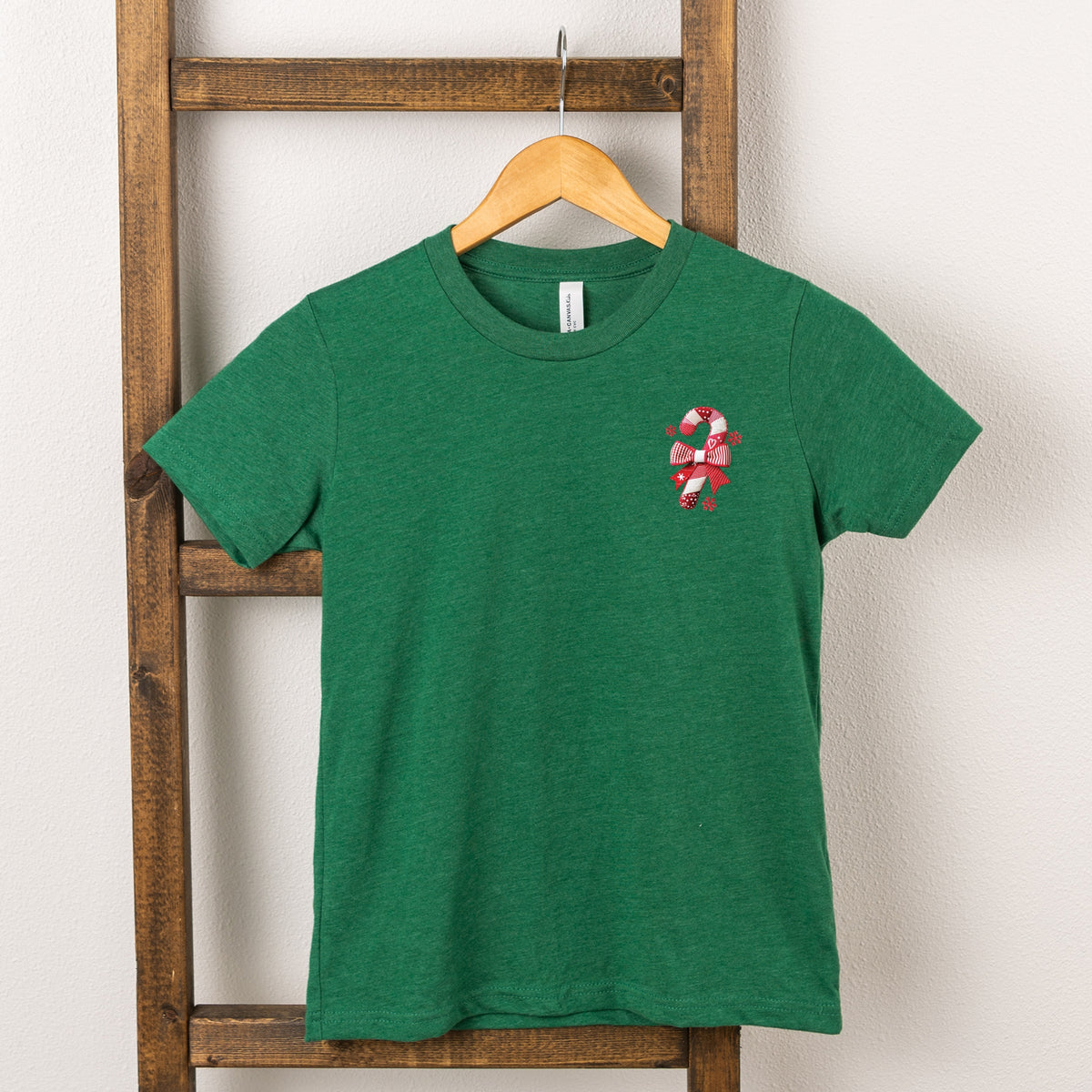 Candy Cane Bow Patchwork Print - Youth Short Sleeve Graphic T-Shirt