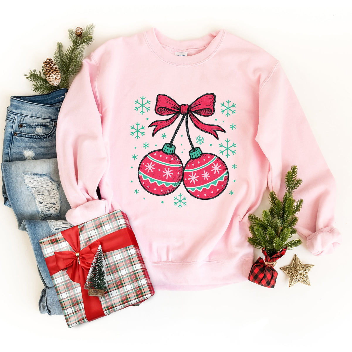 Christmas Ornaments Sketched Snowflakes - Women's Graphic Sweatshirt