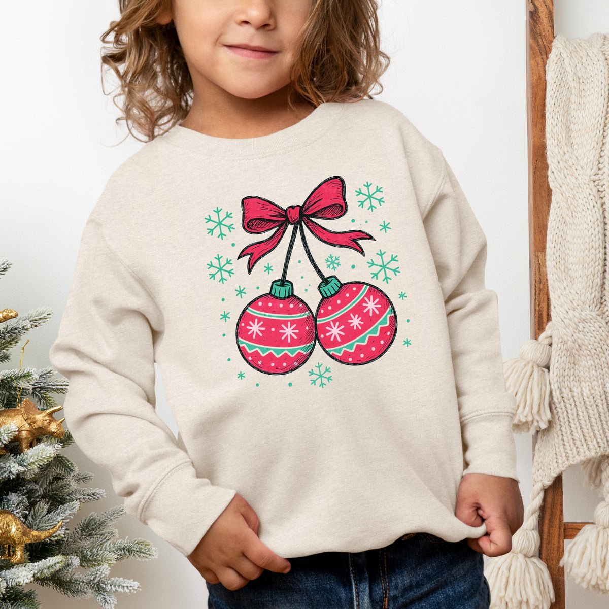 Christmas Ornaments Sketched Snowflakes - Toddler Graphic Sweatshirt