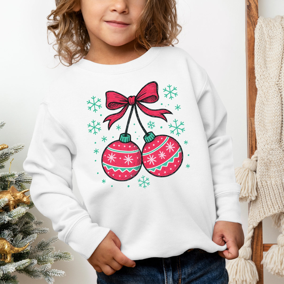 Christmas Ornaments Sketched Snowflakes - Toddler Graphic Sweatshirt