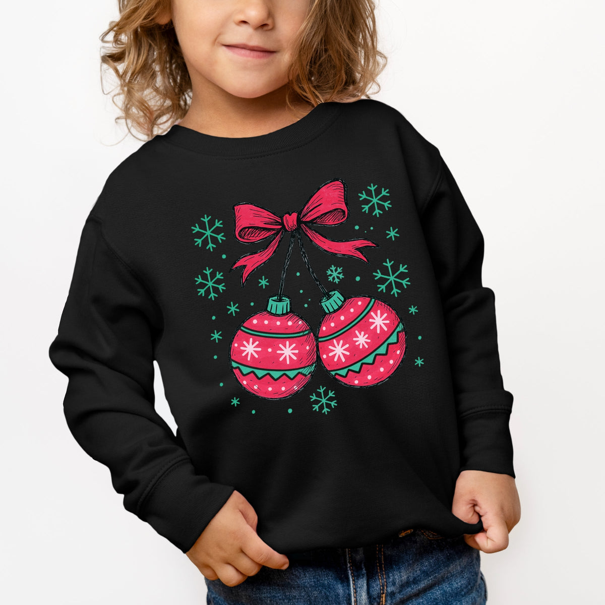 Christmas Ornaments Sketched Snowflakes - Toddler Graphic Sweatshirt