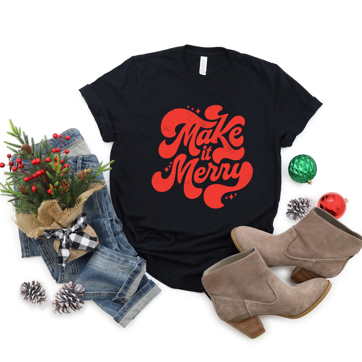 Make It Merry Cursive Distressed - Women's Short Sleeve Graphic T-Shirt