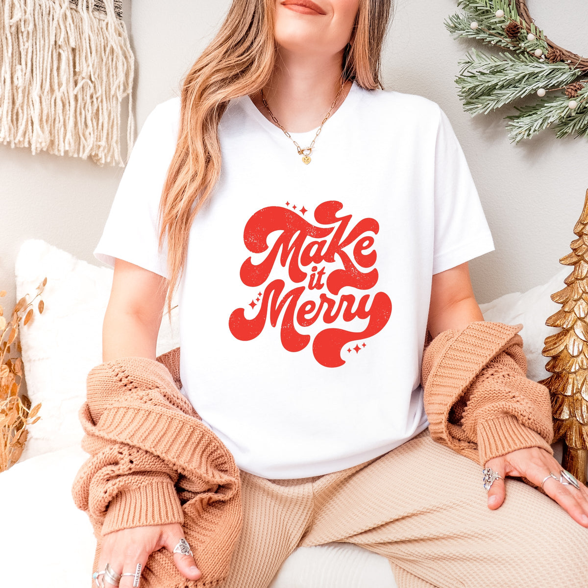 Make It Merry Cursive Distressed - Women's Short Sleeve Graphic T-Shirt