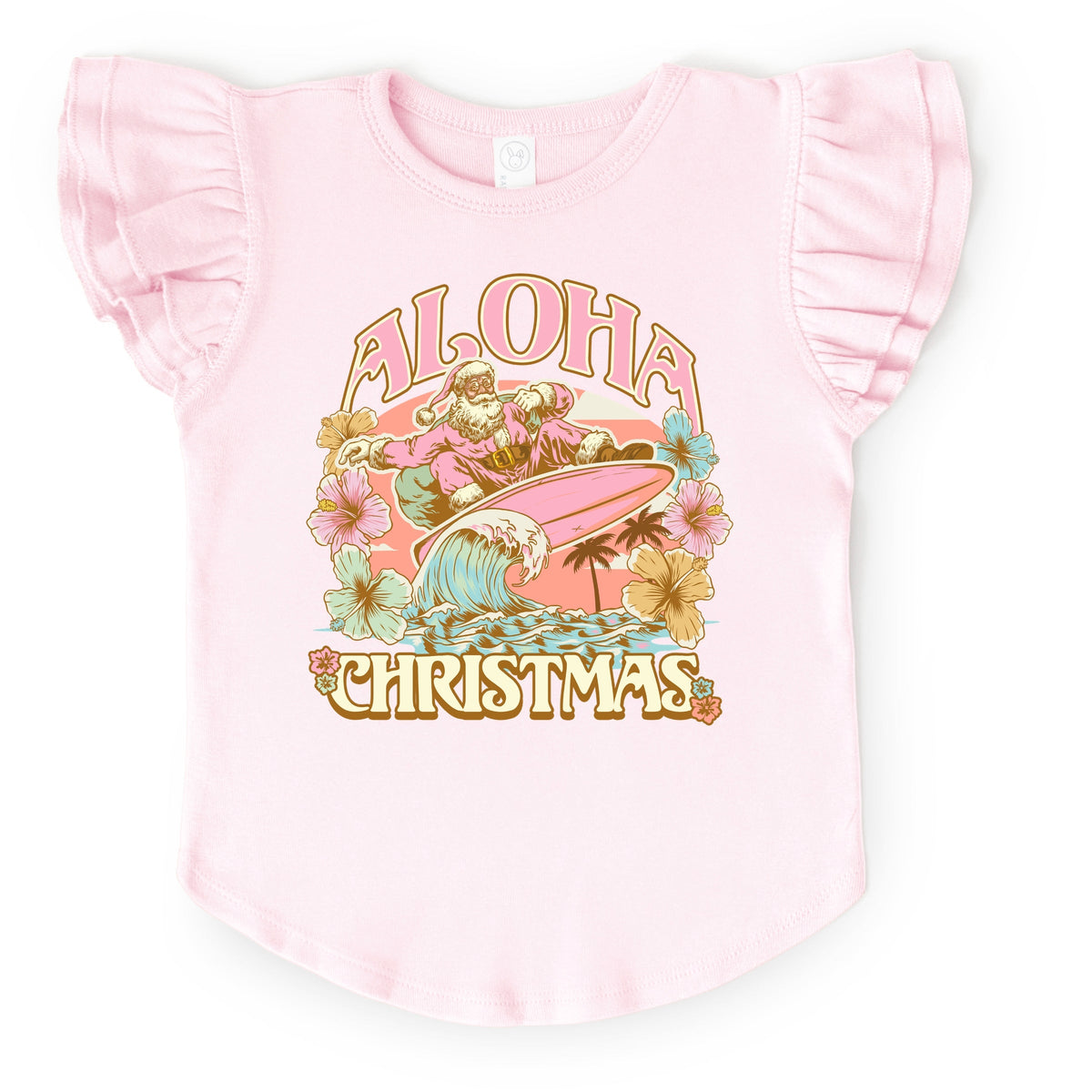 Aloha Christmas Surfing Santa - Flutter Sleeve Graphic T-Shirt
