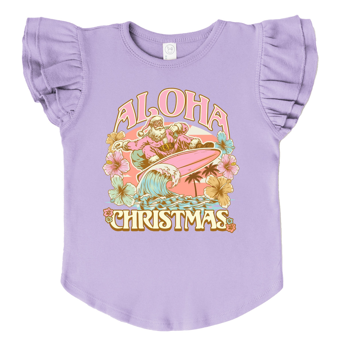 Aloha Christmas Surfing Santa - Flutter Sleeve Graphic T-Shirt