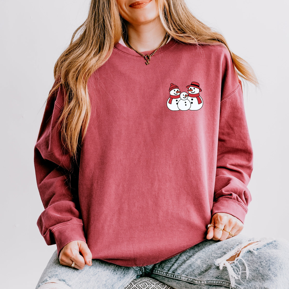 Snowman Family - Women's Lightweight Garment Dyed Sweatshirt