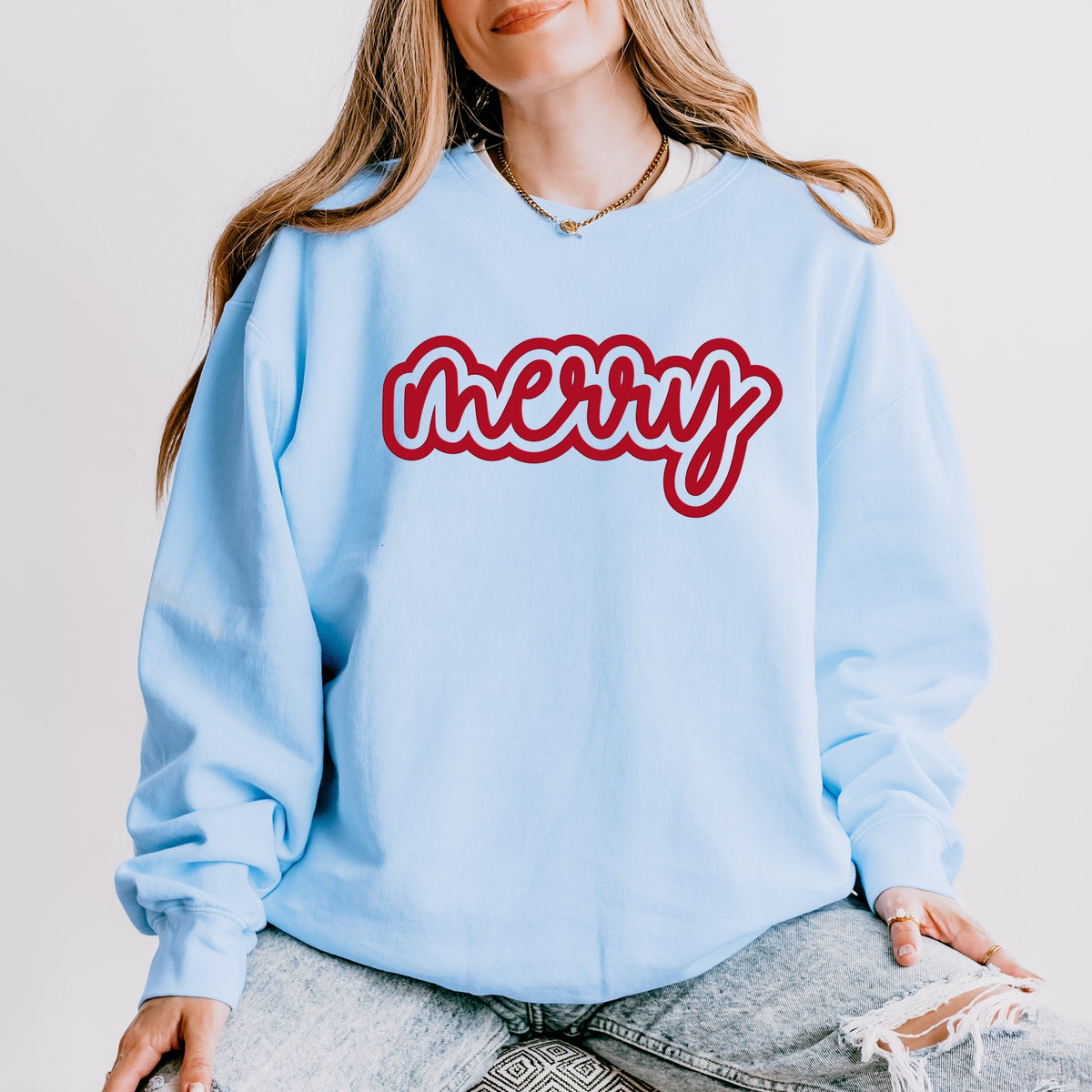 Merry Outline Puff  - Women's Lightweight Garment Dyed Sweatshirt