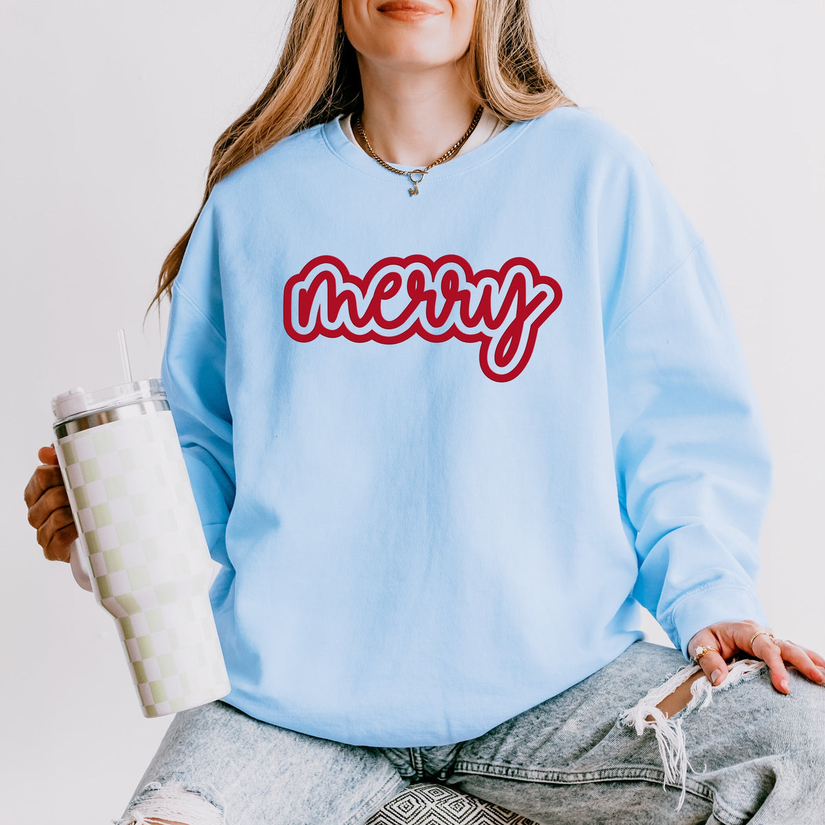 Merry Outline Puff  - Women's Lightweight Garment Dyed Sweatshirt