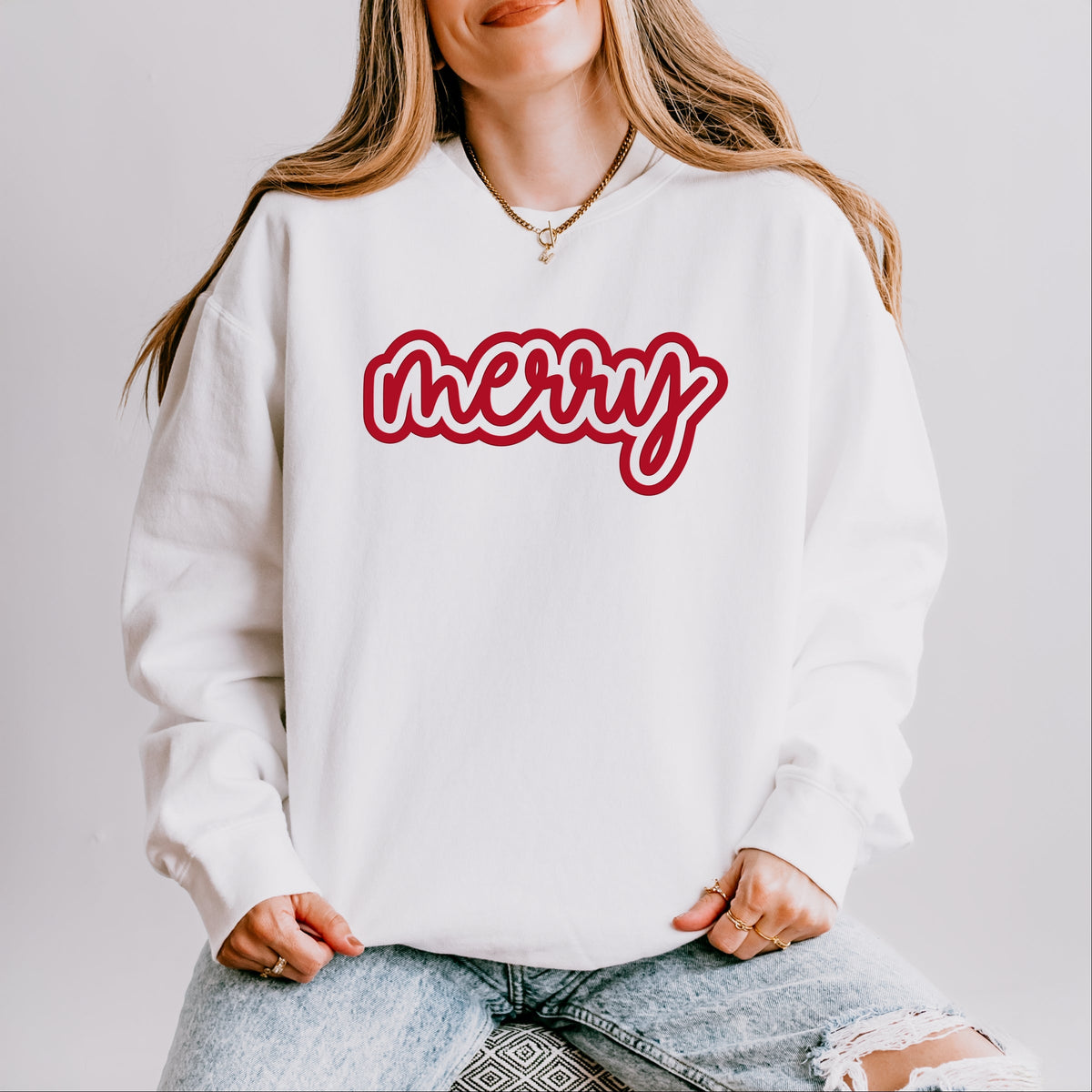 Merry Outline Puff  - Women's Lightweight Garment Dyed Sweatshirt