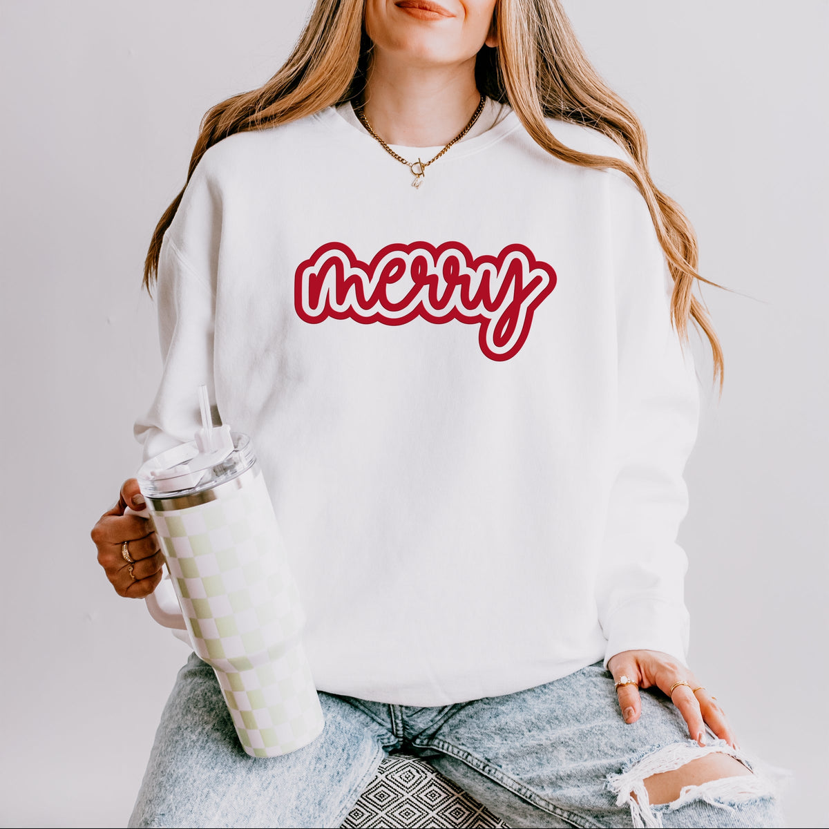 Merry Outline Puff  - Women's Lightweight Garment Dyed Sweatshirt